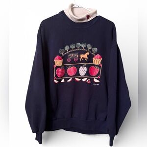 Vintage Grandma sweatshirt Country Lane Apples Mock Turtleneck XL Gopher Sport